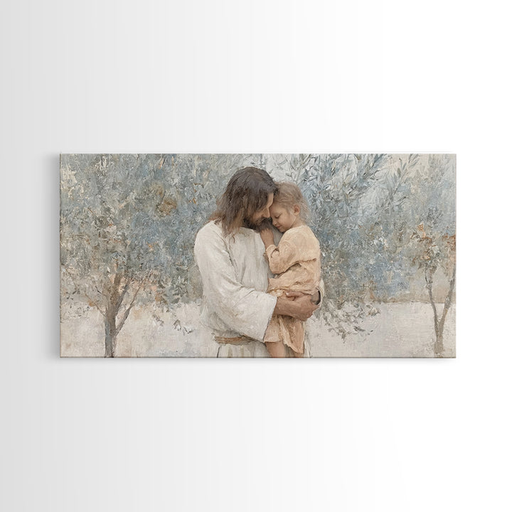 Gentle Embrace, Framed Canvas Print, Jesus Painting Canvas, Christian Art Gift, Christian Wall Art, Modern Christian Art