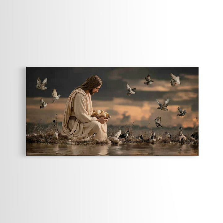 Evening Provision – Framed Canvas Print – Jesus Painting – Christian Christmas Art – Moody Christian Art – Christian Art Work