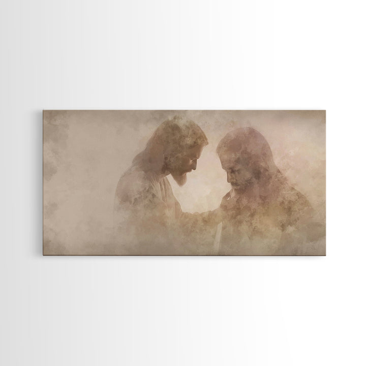 Quiet Consolation | Framed Canvas Print | Jesus Painting | Christian Art Work | Moody Christian Art | Christian Gift