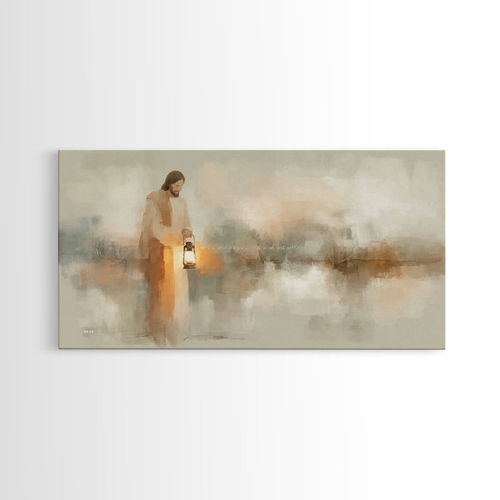 Gentle Lantern Light – Framed Canvas Print – Christian Wall Art – Christian Art Canvas – Jesus Painting – Christian Christmas Art