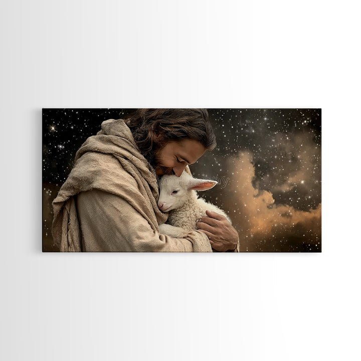 Shepherd’s Embrace – Framed Canvas Print – Christian Art Canvas – Christian Wall Art – Jesus Painting – Christian Christmas Art
