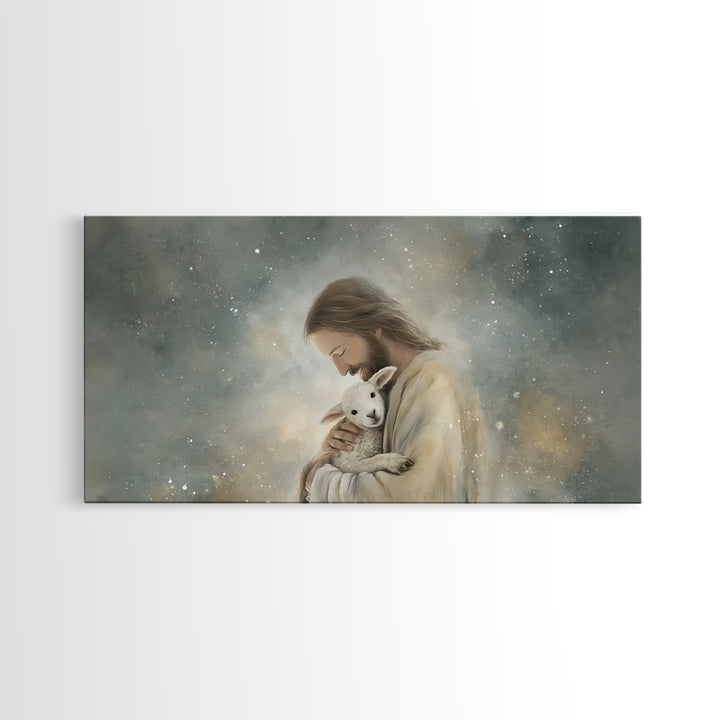 Tender Shepherd Love, Framed Canvas Print, Jesus Painting, Christian Wall Art, Christian Art Canvas, Christmas Art
