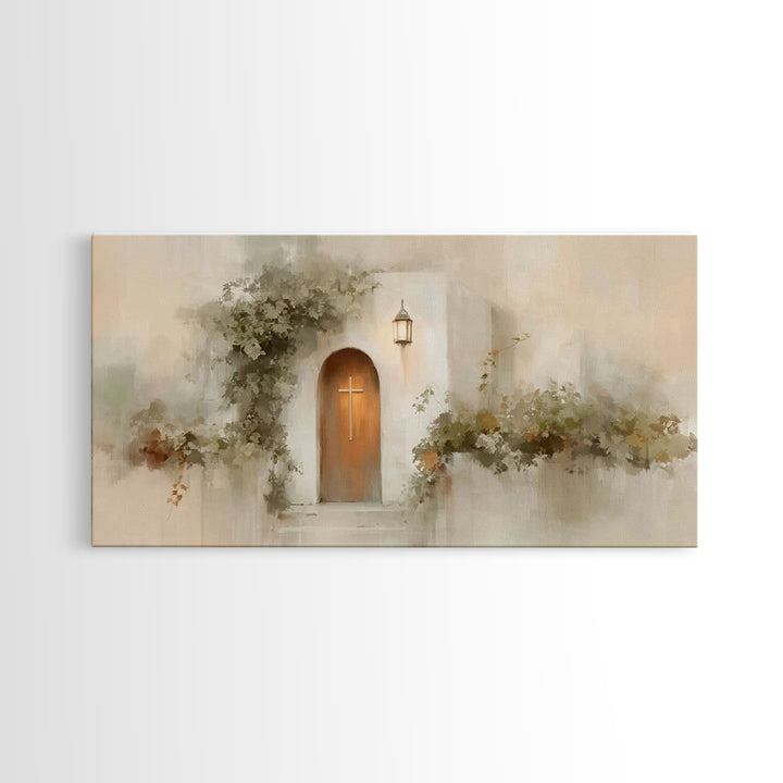Cross At The Door | Framed Canvas Print | Christian Wall Art | Christian Christmas Art | Christian Art Canvas | Christian Decor | Modern Ch