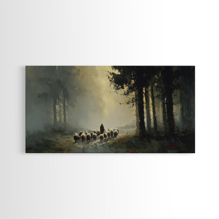 Sacred Pasture Haze, Framed Canvas Print, Christian Art Canvas, Jesus Painting, Modern Christian Art, Christian Wall Art, Christian Christm