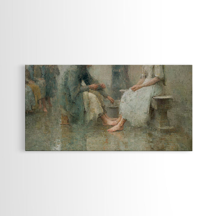 Humble Service, Framed Canvas Print, Christian Wall Art, Christian Art Canvas, Christian Painting, Christian Decor, Subtle Christian Art