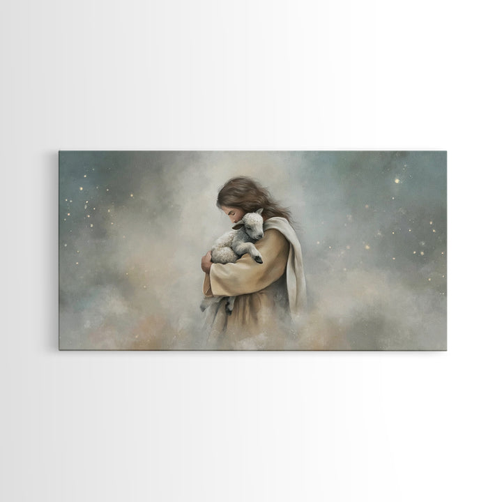 Heaven’s Gentle Hold, Framed Canvas Print, Christian Wall Art, Jesus Painting, Modern Christian Art, Christian Art Canvas, Christian Christ