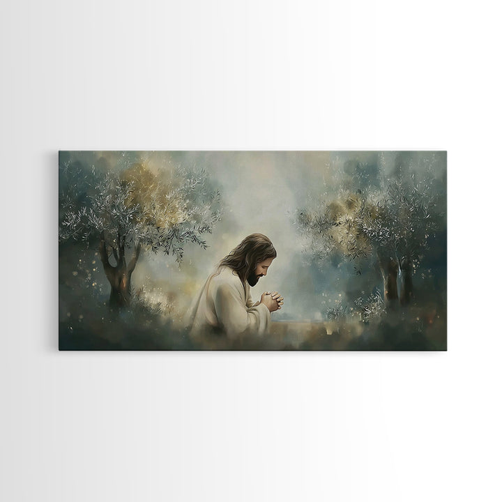 Olive Grove Prayer, Framed Canvas Print, Christian Art Canvas, Christian Wall Art, Jesus Painting, Subtle Christian Art, Christian Christma