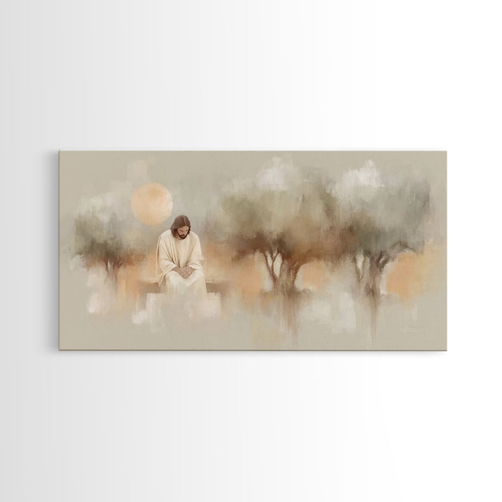 Stillness Of Devotion – Framed Canvas Print – Christian Wall Art – Modern Christian Art – Jesus Painting – Christian Art Canvas – Christmas