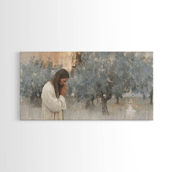 Gethsemane Reflection | Framed Canvas Print | Christian Art Canvas | Jesus Painting | Christian Wall Art | Moody Christian Art | Christmas