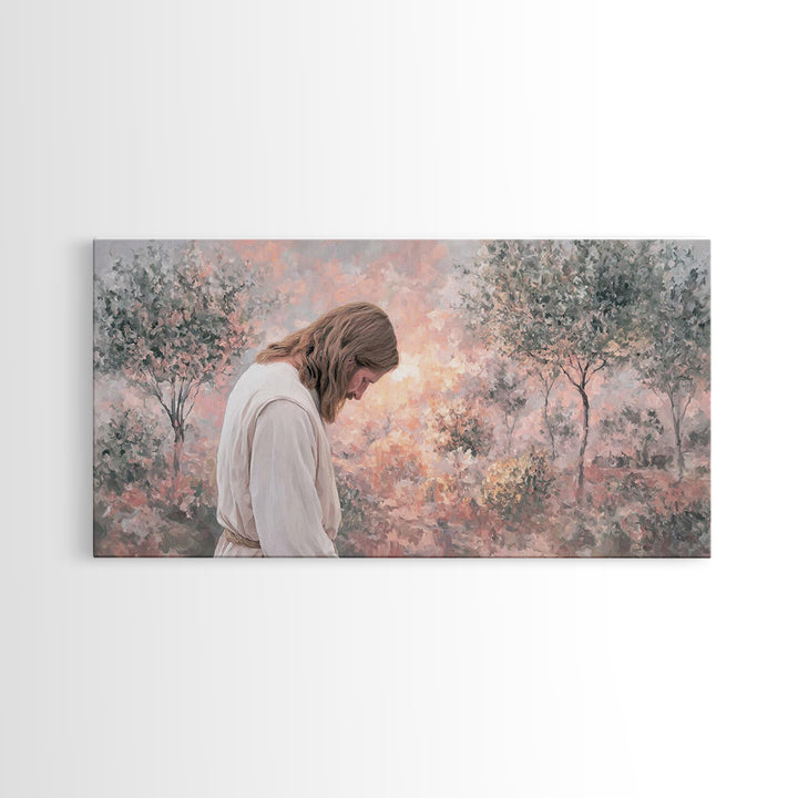 Sacred Garden Light, Framed Canvas Print, Christian Art Canvas, Christian Wall Art, Jesus Painting, Minimalist Christian Art, Christian Chr