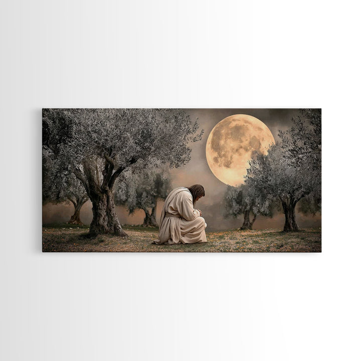 Moonlit Prayer – Framed Canvas Print | Christian Wall Art | Jesus Painting | Christian Art Canvas | Modern Christian Art | Christian Christ