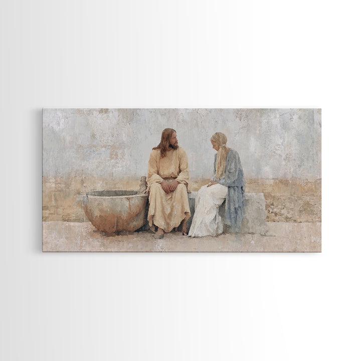 Living Water Meeting, Framed Canvas Print, Christian Wall Art, Christian Art Canvas, Jesus Painting, Modern Christian Art, Christian Decor