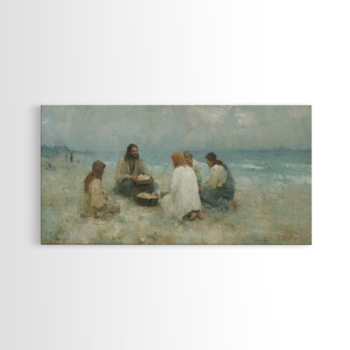 Shoreline Gathering – Framed Canvas Print – Christian Wall Art – Christian Art Canvas – Jesus Painting – Large Christian Art – Christian Gi