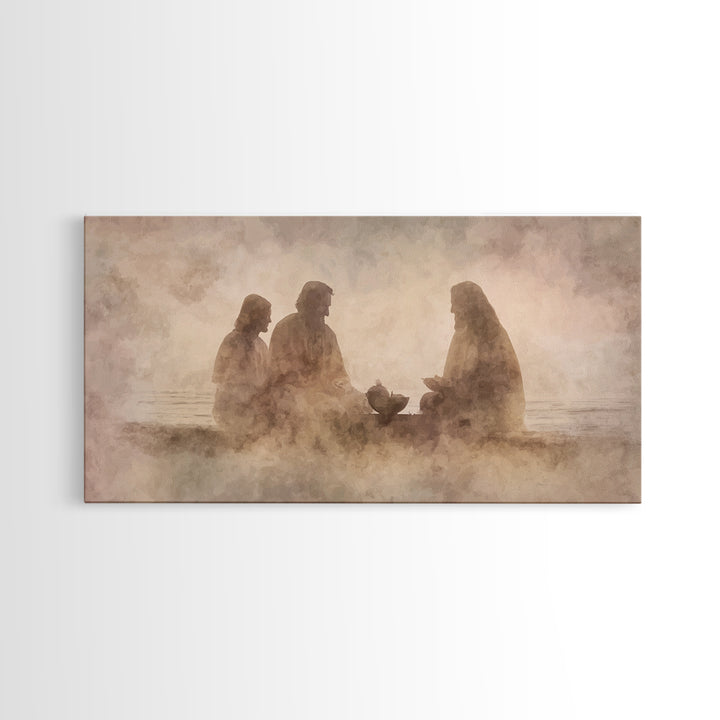 Evening Fellowship | Framed Canvas Print | Christian Art Canvas | Modern Christian Art | Jesus Painting | Christian Wall Art | Christian De