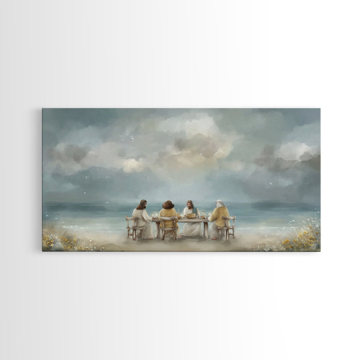 Seaside Supper, Framed Canvas Print, Christian Art Canvas, Christian Wall Art, Modern Christian Painting, Jesus Art Print, Christian Gift I