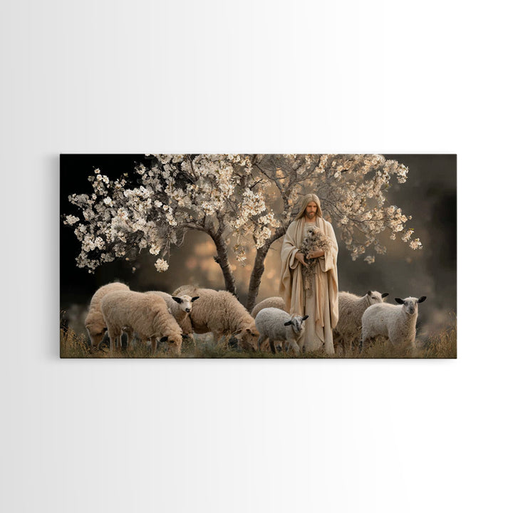 Blossom Shepherd – Framed Canvas Print – Jesus Painting – Christian Art Canvas – Christian Wall Art – Vintage Christian Art – Christian Dec