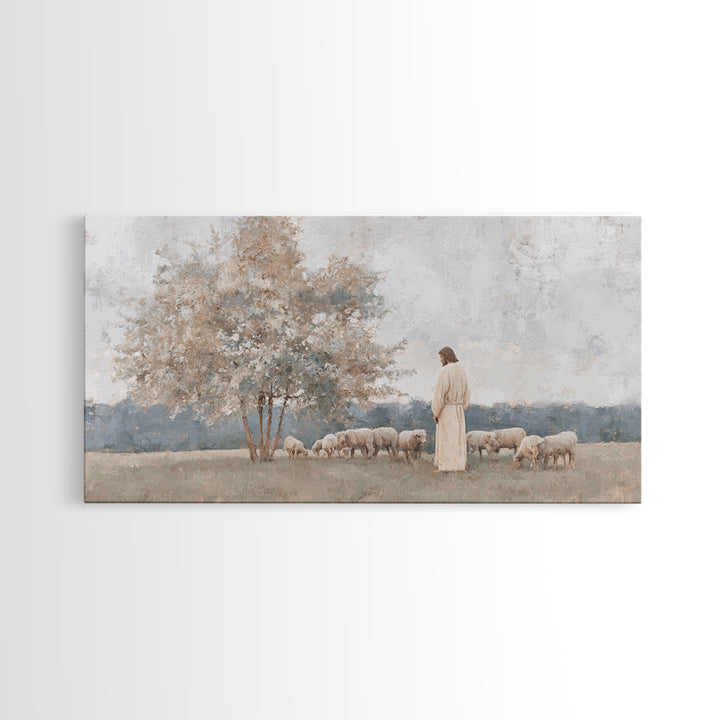 Springtime Shepherd | Framed Canvas Print | Christian Wall Art | Christian Art Canvas | Jesus Painting | Subtle Christian Art | Christian G