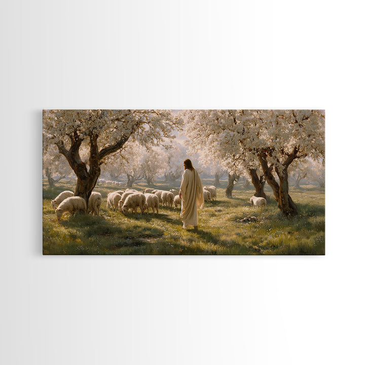 Pastoral Bloom, Framed Canvas Print, Christian Art Canvas, Christian Painting, Large Jesus Painting, Christian Wall Art, Christian Gift Ide