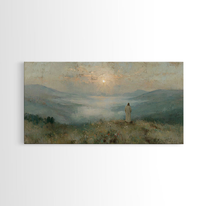 Solitude Of Divine Dawn – Framed Canvas Print – Christian Art Painting – Christian Decor – Jesus Painting Canvas – Christmas Art – Large Ch