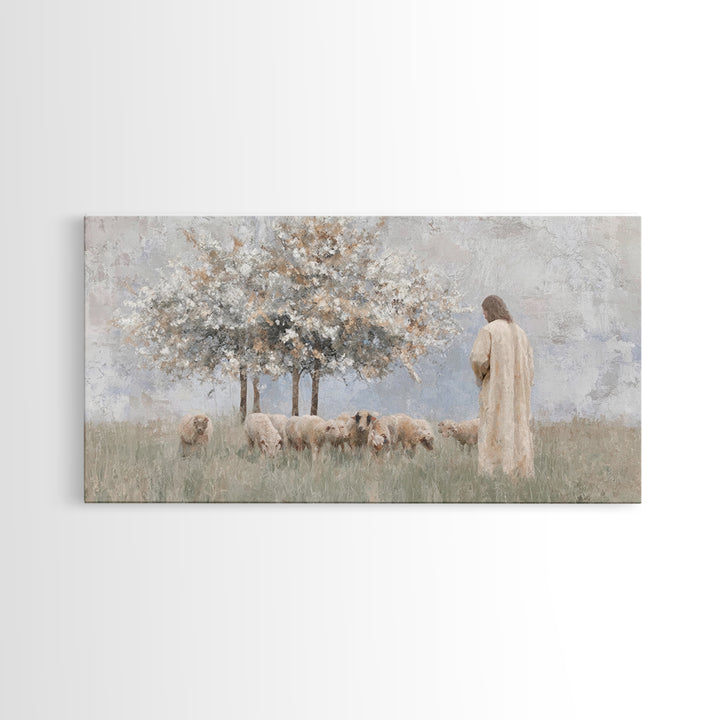 Quiet Pasture Light – Framed Canvas Print – Christian Art Print – Christian Wall Art – Jesus Painting – Minimalist Christian Art – Large Ch