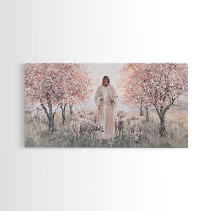 Blooming Shepherd – Framed Canvas Print – Christian Art Canvas – Christian Paintings – Jesus Painting – Christian Wall Art – Framed Christi