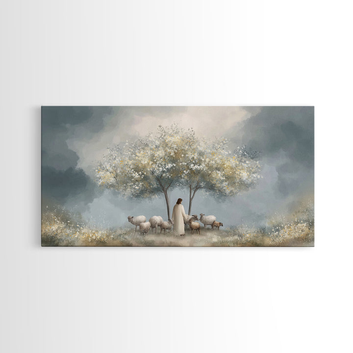 Shepherds Of Light – Framed Canvas Print – Christian Wall Art – Jesus Painting – Christian Art Canvas – Minimalist Christian Art – Christia