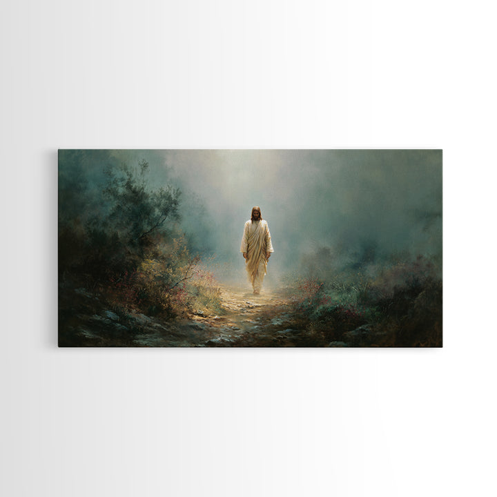 Footsteps Of Grace, Framed Canvas Print, Christian Wall Art, Jesus Painting, Christian Art Canvas, Christian Christmas Art