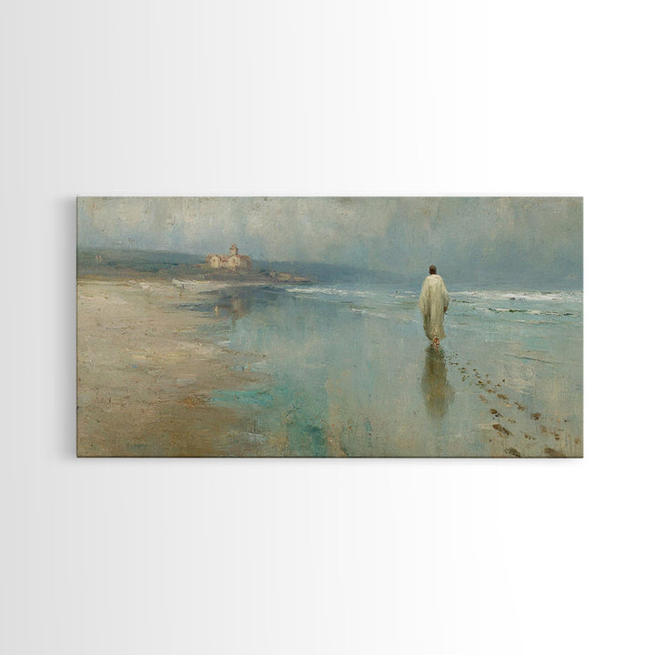 Shoreline Of Mercy, Framed Canvas Print, Christian Wall Art, Christian Art Canvas, Jesus Painting, Christian Christmas Art