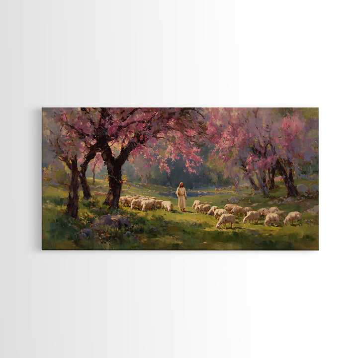 Pastoral Dawn Light | Framed Canvas Print | Christian Art Canvas | Christian Decor | Jesus Painting | Christmas Art | Christian Wall Art