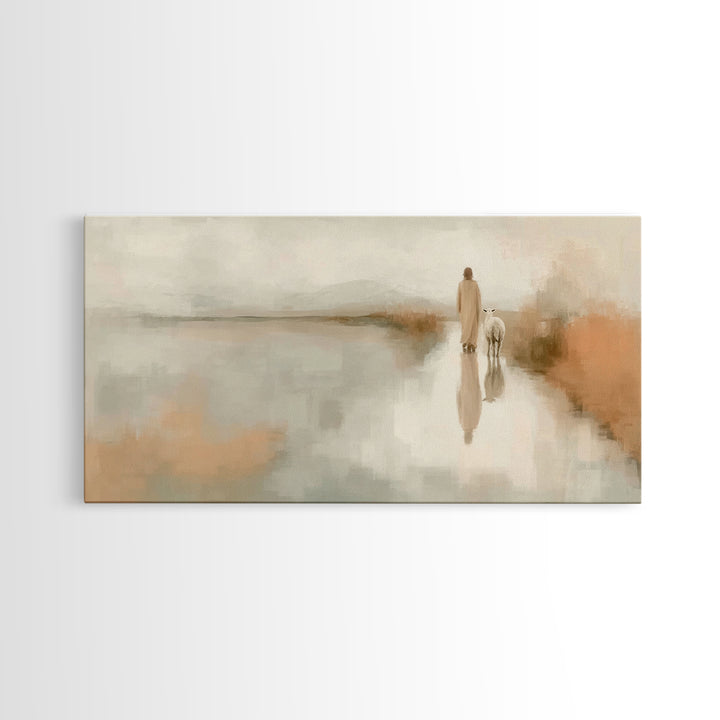 Quiet Shepherd Mist, Framed Canvas Print, Christian Wall Art, Christian Decor, Christian Art Canvas, Christmas Art, Jesus Painting