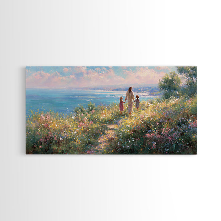 Shoreline Of Grace – Framed Canvas Print – Christian Decor – Christian Art Canvas – Christian Wall Art – Jesus Painting – Christian Art