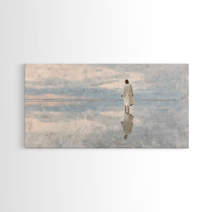 Heavenly Shore Walk – Framed Canvas Print – Christian Art Canvas – Jesus Painting – Christian Wall Art – Christian Christmas Art – Christia