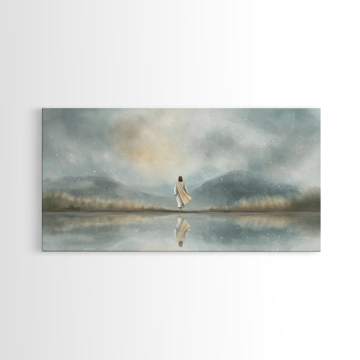Snowlit Faith Path | Framed Canvas Print | Christian Wall Art | Christian Art Canvas | Jesus Painting | Christian Christmas Art | Christian