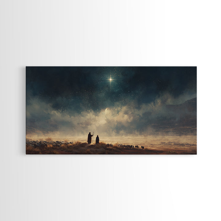 Star Over The Valley | Framed Canvas Print | Christian Wall Art | Christian Art Canvas | Christmas Art | Christian Christmas Art | Christia