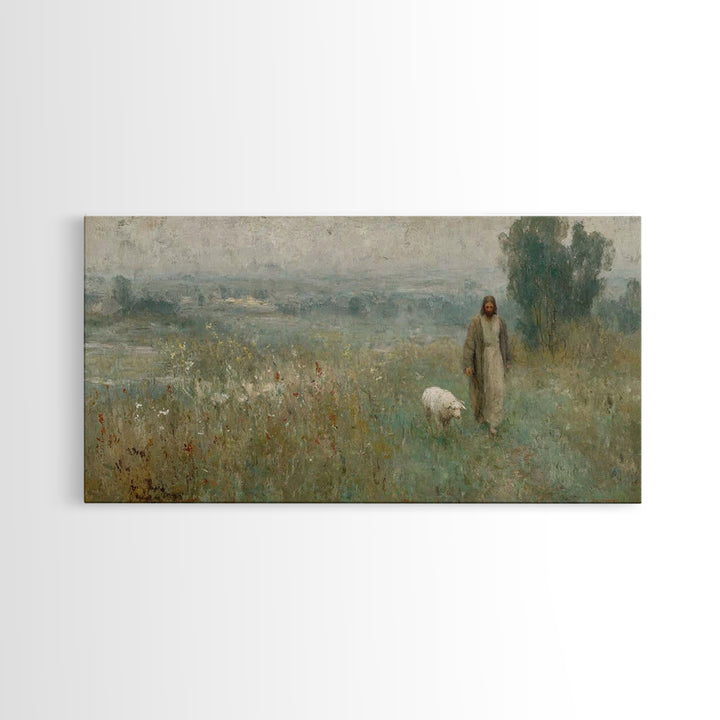 Misty Shepherd Journey – Framed Canvas Print – Christian Christmas Art – Christian Paintings – Jesus Art Print – Christian Art Canvas – Hop