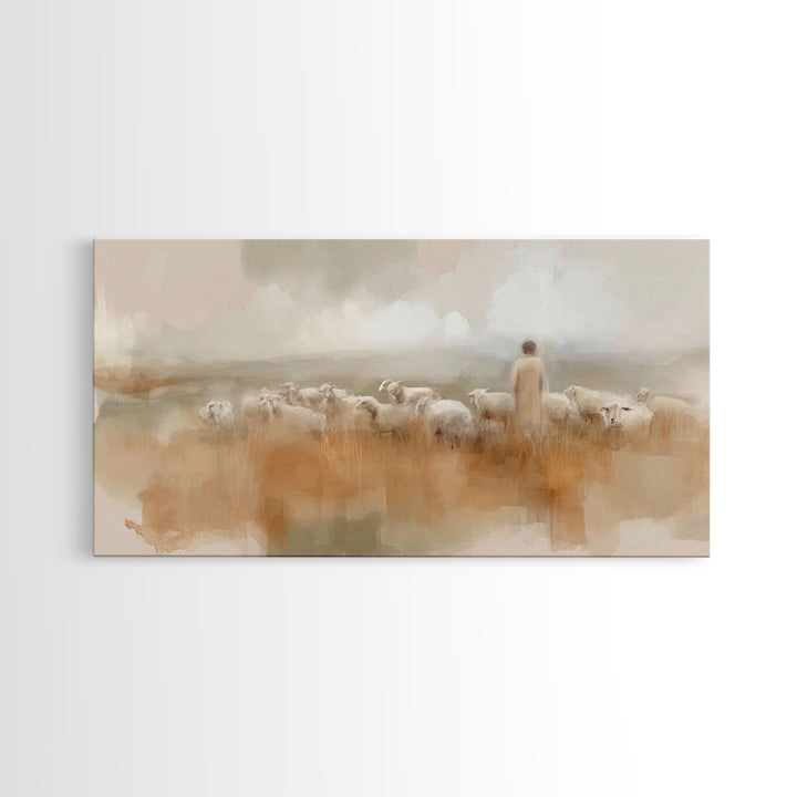 Soft Meadow Guide – Framed Canvas Print – Christian Art – Jesus Painting – Christian Art Canvas – Christian Wall Art – Christian Christmas