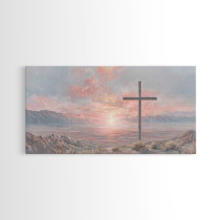 Sunrise At Calvary | Framed Canvas Print | Christian Wall Art | Christian Art Canvas | Christian Painting | Large Christian Art | Christian
