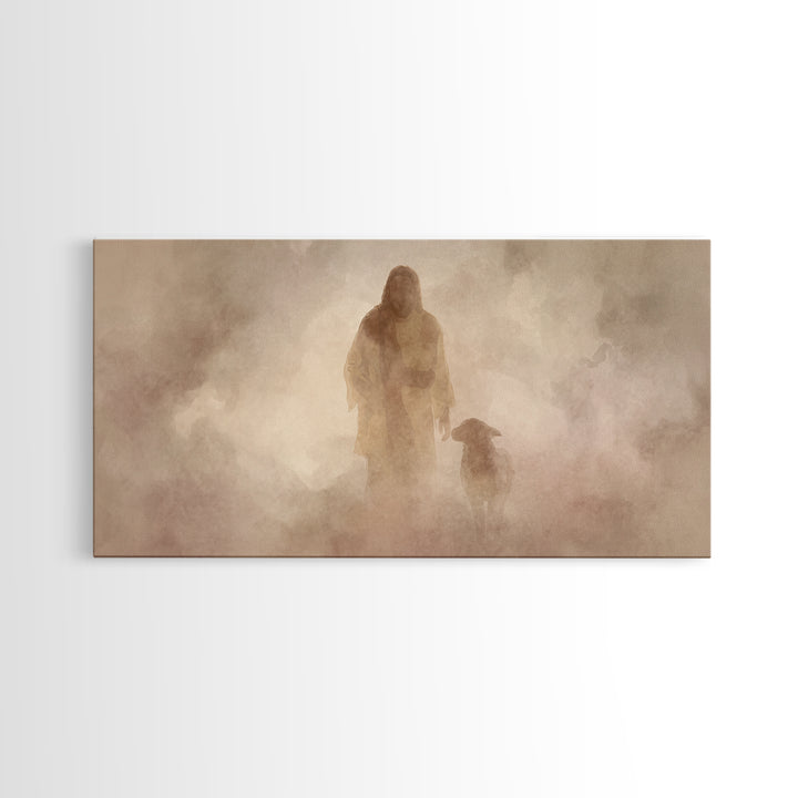 Misty Shepherd Path – Framed Canvas Print – Christian Wall Art – Jesus Painting – Christian Art Canvas – Christian Christmas Art