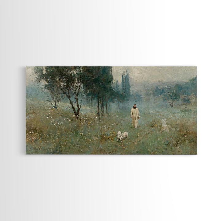 Pasture Of Peace | Framed Canvas Print | Jesus Painting | Christian Wall Art | Christian Art Canvas | Christian Christmas Art | Christian D