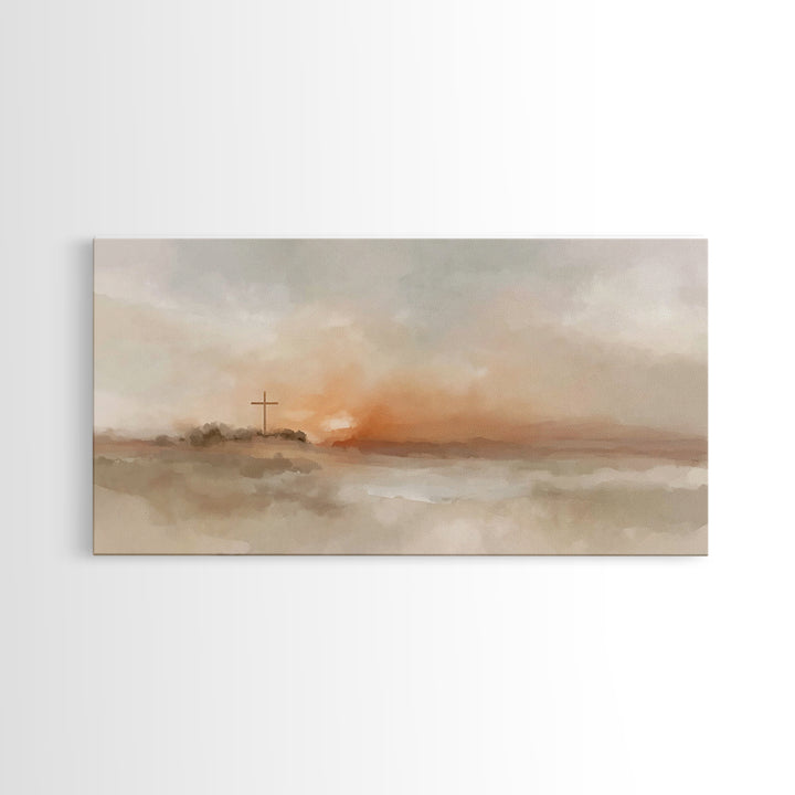 Cross At Daybreak – Framed Canvas Print – Christian Art Canvas – Christian Wall Art – Modern Christian Art – Christian Gift – Christian Art