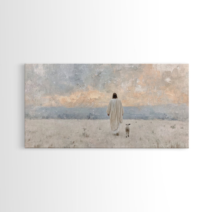Quiet Shepherd Walk – Framed Canvas Print – Christian Art Canvas – Jesus Painting – Moody Christian Art – Christmas Wall Art – Christian De