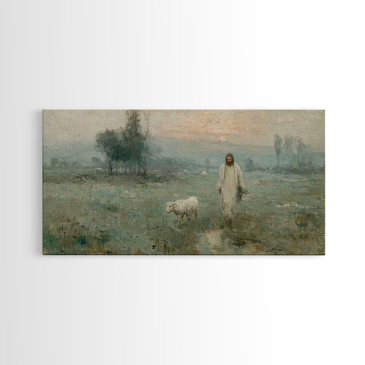 Pasture Of Peace – Framed Canvas Print – Christian Art – Vintage Jesus Painting – Christian Wall Art – Christian Art Canvas – Christian Chr