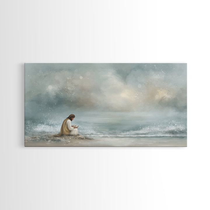 Shoreline Hope – Framed Canvas Print – Christian Art Canvas – Christian Wall Art – Jesus Painting – Minimalist Christian Art – Christian Gi
