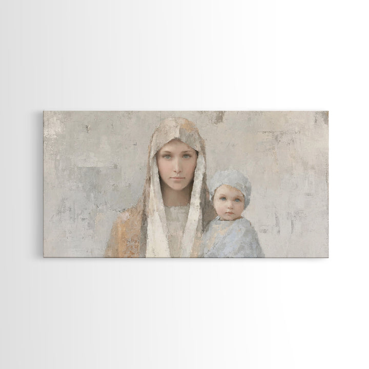 Mother’s Embrace, Framed Canvas Print, Christian Art Canvas, Mary and Jesus Painting, Christmas Wall Art, Christian Christmas Art, Modern C