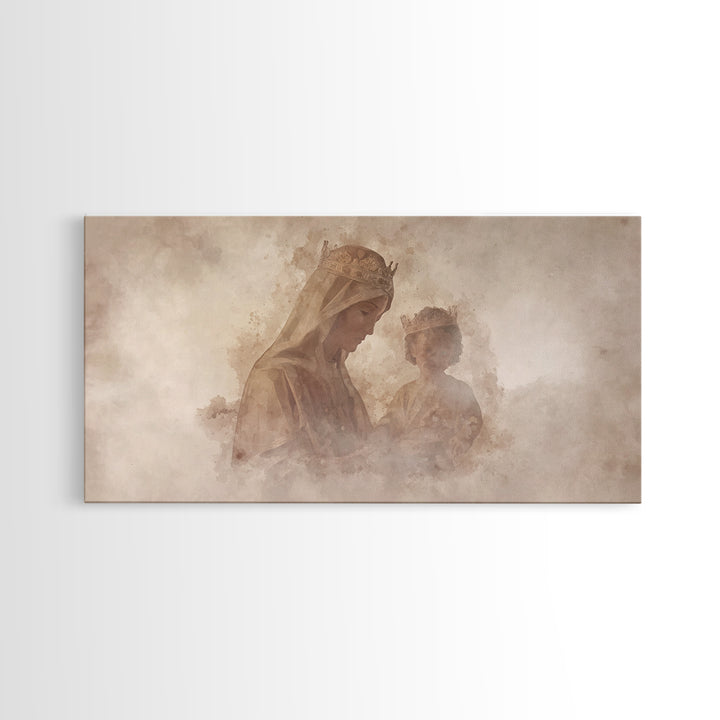Crowned Serenity | Framed Canvas Print | Christian Wall Art | Vintage Christian Art | Christian Art Canvas | Christian Christmas Art | Jesu