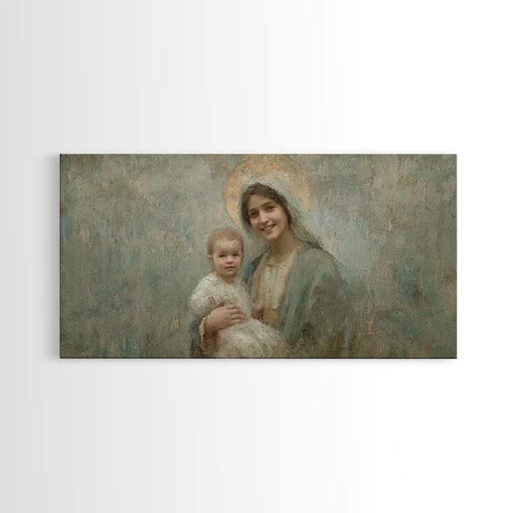 Joyful Promise, Framed Canvas Print, Christian Art Canvas, Christian Wall Art, Mary And Jesus Painting, Christmas Art, Christian Decor