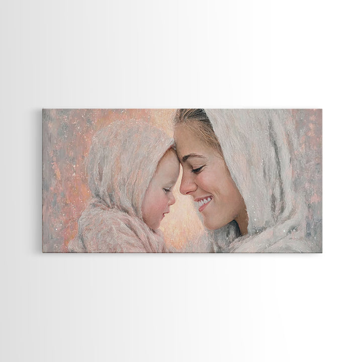 Tender Devotion | Framed Canvas Print | Christian Art Print | Mary And Jesus Painting | Christian Wall Art | Christmas Art | Christian Gift