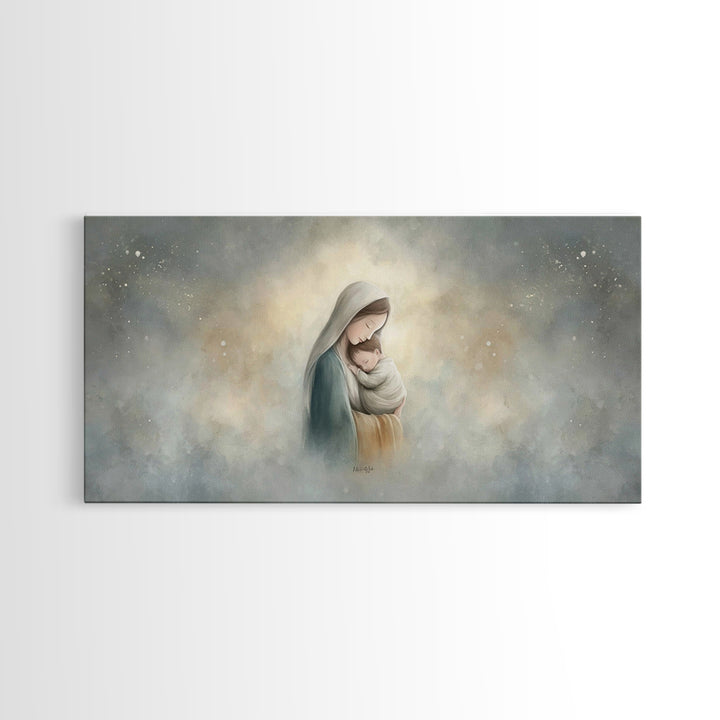 Sacred Embrace – Framed Canvas Print – Christian Art Canvas – Christian Wall Art – Jesus Painting – Christmas Art – Christian Christmas