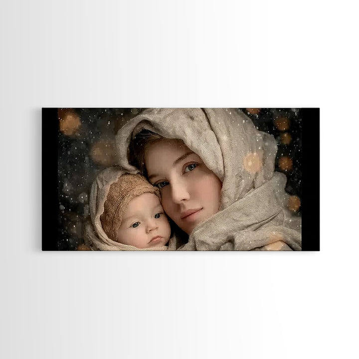 Winter Haven | Framed Canvas Print | Christian Wall Art | Christian Art Canvas | Mary And Jesus Painting | Christmas Art | Christian Art