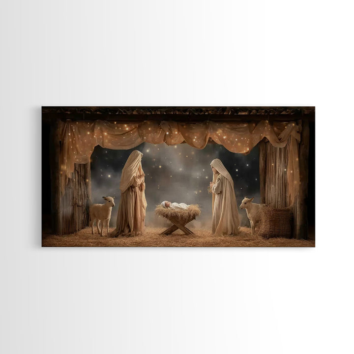 Starlit Nativity – Framed Canvas Print – Christian Wall Art – Christian Art Canvas – Christmas Art – Christian Christmas Art – Christian De